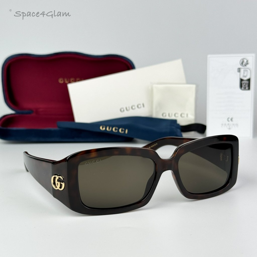 Gucci Women Sunglasses Dark Havana Brown Rectangle Gg1403s 002 Brand New